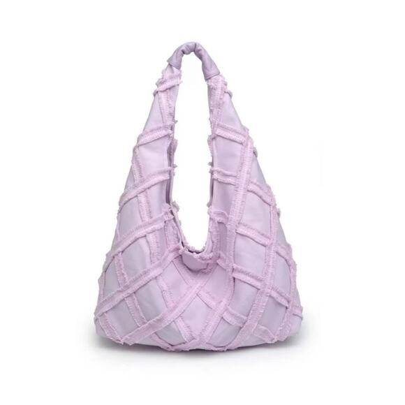 Urban Expressions Lavender Barbuda Cotton Fringe Hobo Bag NWOT - Picture 1 of 13